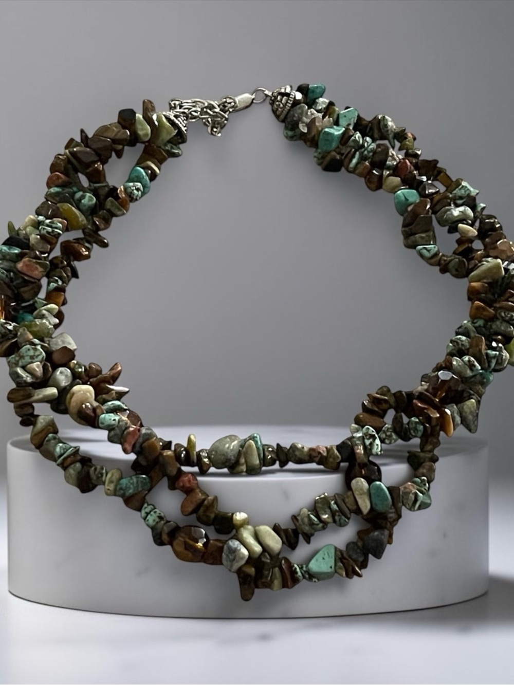 Multi-Strand Turquoise and Brown Chip Stone Necklace - Unbranded